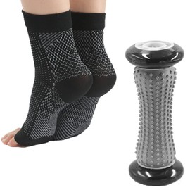 Foot Roller, Plantar Fasciitis Support Socks, Foot Massage, Foot Poles, Foot Poles, Health Goods, Relax, Birthday, Women's, Flat Feet, Socks Set (01-L, 1 Pair, Gray Black)