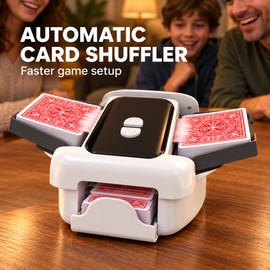 Rechargeable 2 Deck Automatic Card Shuffler, 1200mAh Cordless Electric Card Shuffling Machine with 2 Modes and USB-C Charging