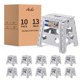 ACKO Folding Step Stool Foldable Stool 13 inch Plastic Stools for Kids and Adults Up to 300 lbs,Stepping Foot Stool with Portable Handle for Kitchen Closet Bedroom (Grey), 10Pack