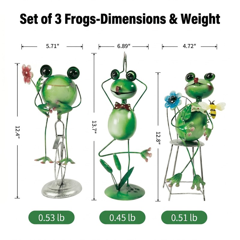 Metal Frog Statues Set 3, Yoga Bike Chair Frog Garden