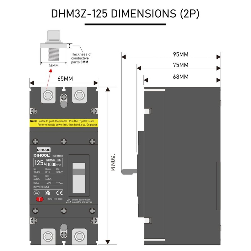 DIHOOL 125 Amp DC Circuit Breaker 125A Disconnect Switch Dual