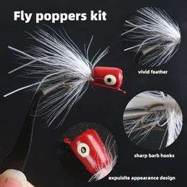 Bass Hooks Fly Fishing Popper Lures for Sunfish Bluegill Crappie Bass Panfish Topwater Popper Fly Fishing 10 PCS