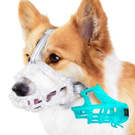 OKKIC Glow-in-The-Dark Dog Muzzle, Basket Muzzle for Small Medium Large Dogs,Anti-Biting Chewing, Lightweight Cage Design,Allows Drinking & Panting,for Grooming & Training(Transparent Size XL)