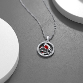 BETHZA Robin Bird Necklace for Women 925 Sterling Silver Natural Red Garnet Mocking Bird Pendant Jewelry Gifts for Mom Wife Girlfriend Her Bird Lovers, Sterling Silver, Garnet