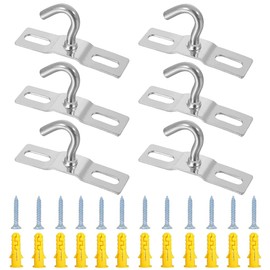 Pack of 6 Ceiling Hooks, Stainless Steel Eye Plates, Ceiling Hooks, Oval Open Hooks, Light Hook Plate with 12 Expansion Tubes and 12 Screws for Lamps, Ceiling Fans, Plants, Hammocks (68 mm)