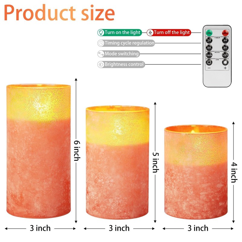 ANGELLOONG Orange Flameless Candles with Remote, Real Wax Battery Operated