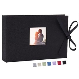 Vienrose Small Photo Album 4x6, Mini Picture Book with Pockets, Clear Pages Holds 52 Photos, Linen Fabric Cover Postcards Photobook Black 1 Pack