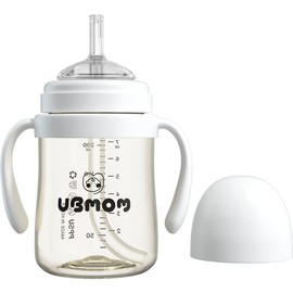 UBMOM No-spill, Backflow prevention Sippy Cup with Straw, PPSU Learner Cup with Handle for Baby and Toddlers, BPA free, 6.76oz (Cloud)