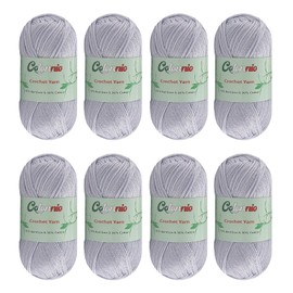 8 Skeins Crochet Knitting Yarn 70% Rayon derived from Bamboo, 30% Cotton Superfine Fingering Weight Sunny Cat Cotonnio Imported (Silver Blue)