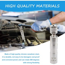 5/8" Magnetic Swivel Spark Plug Socket, Thin Wall Spark Plugs Socket With 12 Point, 3/8" Drive x 4" Total Length, Enhanced Magnetic Head, Made of CR-V Steel