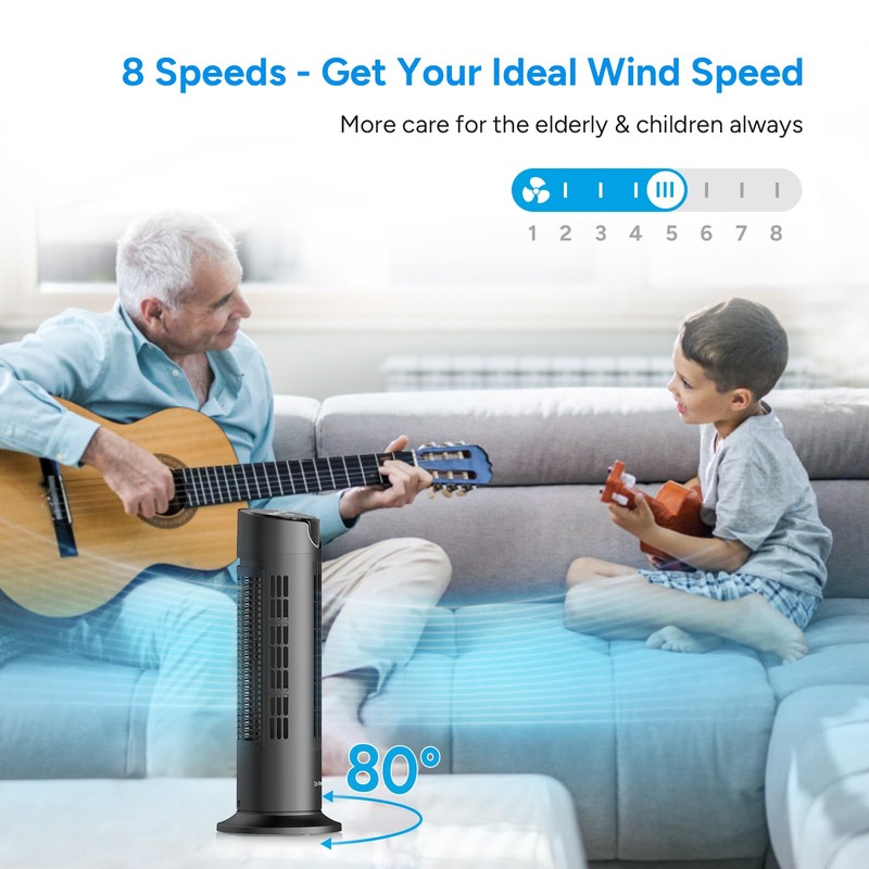 DR.PREPARE Tower Fan for Bedroom, 25 dB Quiet DC Bladeless