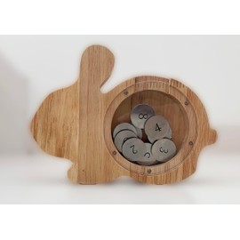 Kaenarie Wooden Animal Piggy Bank for Kids Fashion Decor Coin Bank Gift Gift (Rabbit)