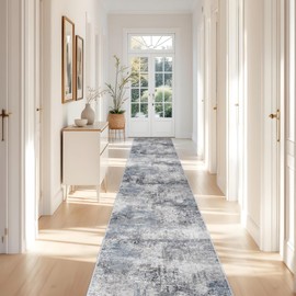 RUUGME 3x16 Runner Rug Hallway - Runner Rug Stain Resistant for Living Room Non Slip Indoor Entryway Rubber Backing Carpet Bedroom Kitchen Distressed Floor Decor Mat Machine Washable 3x16 Blue