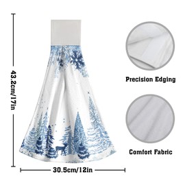 Mweet Winter Snowflake Kitchen Hand Towel,Deer Elk Snow Chrismas Theme Hanging Towels 2PCS, Super Soft Absorbent Washcloth Blue White Tie Towels for Bathroom Laundry Room Xmas Decor