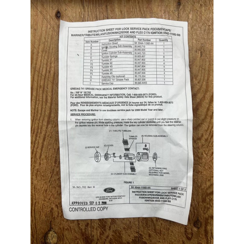Motorcraft FORD 2000-2019 Motorcraft Ignition Lock Cylinder Kit SW6285 5S4Z11582BB