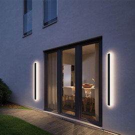 Tipace Modern LED Outdoor Sconce 47.2IN 30W Black Exterior Wall Light Fixture 2pack Long Outdoor Wall-Mounted Lamp Fixture with Frosted Acrylic for Patio,Porch,Courtyard (4000K)