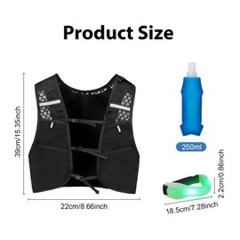 atnayo Running Vest with Water Bottles, Lightweight Running Backpack Mens Women, Glow in the Dark Running Hydration Vests Set with 250ml Soft Water Bag + Led Light-emitting Arm Band,Black