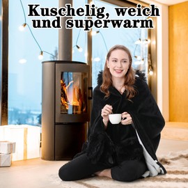 Aragallant Sloth Gift for Women, Portable Blanket with Sleeves and Hood, 150 x 120 cm, Cuddly Blanket, Fluffy, Sloth Blanket for Adults, Children, Christmas, Birthday Gift, Black