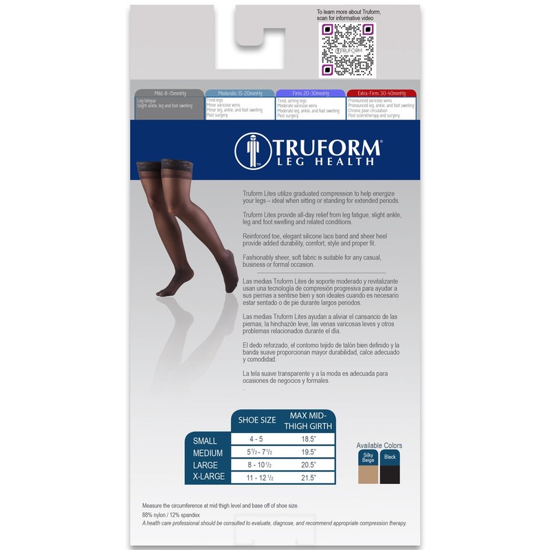 Truform Sheer Compression Stockings, 8-15 mmHg, Women's Thigh High Length,