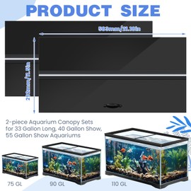 Sieral Aquarium Lids Polycarbonate Canopy with LED Light 2 Pcs Set 22.95 x 11.5 x 0.12 Inch for 33/40/55 Gallon with Center Brace Aquariums Cover Fish Tank Lid with a Hook Knife, Black