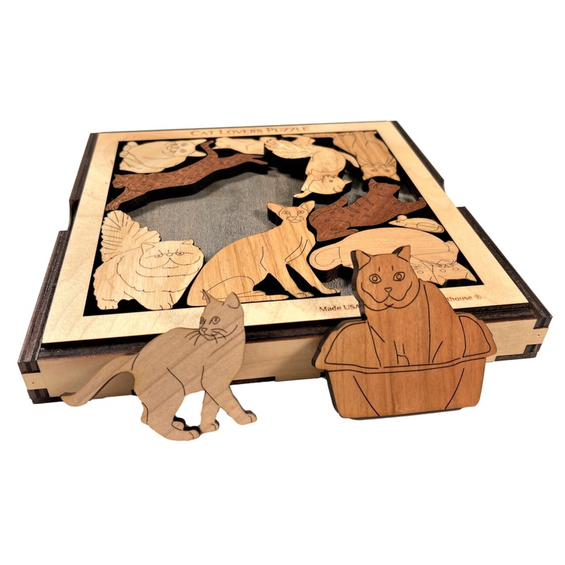 Cat Lovers Puzzle – Wood Brain Teaser in Frame with