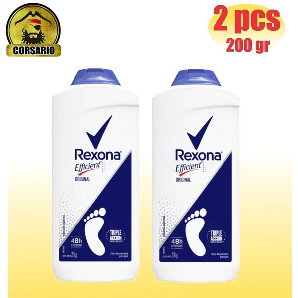 Rexona efficient talco para pies deodorant foot talcum powder 200g-PACK  x 2