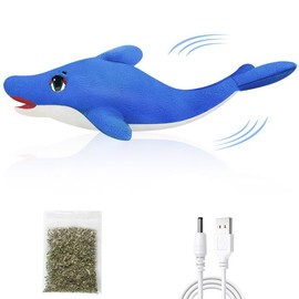 Aucenix Floppy Fish Cat Catnip Toys, Flapping Interactive Electric Kitten Toy for Indoor Cats Chew, Moving Fish Kicker Toy Realistic with USB Charger, Simulation Wagging Tail (Dolphin-Dark Blue)