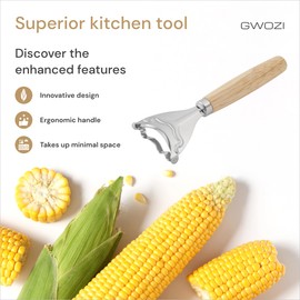 Corn Planer Thresher for Kitchen - Stainless Steel Sweet Corn Cutter - Magic Corn Planer for Kernel Remover - Corn Peeler for Corn on the Cob with Wooden Handle