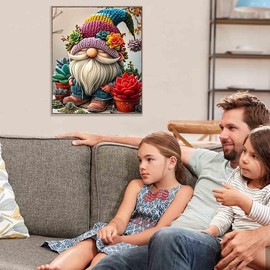 Gnome Succulent Stamped Cross Stitch Kits for Adults - Embroidery Kits for Beginners Adults,11 CT Patterns Dimensions Counted Cross Stitch Kits for Arts Craft Kits 12X 16 inch