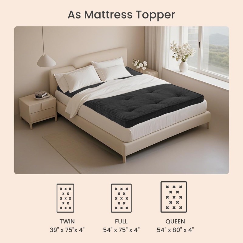 cidludto Japanese Floor Futon Mattress Queen Size，4" Futons Sofa Couch