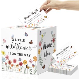OWWOPATS 51 Pcs Wildflower Diaper Raffle Tickets with Box Baby Shower Games, Floral Diaper Raffle Cards Box Baby in Bloom Baby Shower Decorations for Girl