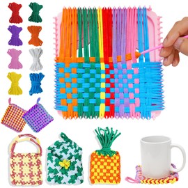 janeunique Woven Frame for Children, Gifts for Girls, DIY Craft Set Girls from 4 5 6 7 8-12 14 Years, 18 x 18 cm, 8 Colours Rainbow Colours, Elastic