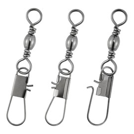 Alwonder 100-Pack Fishing Barrel Swivels with Snaps, Fishing Snap Swivels Fishing Tackle Stainless Safty Interlock Fishing Snaps Lure Hook Connector Clips Freshwater #12
