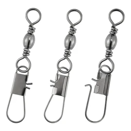 Alwonder 100-Pack Fishing Barrel Swivels with Snaps, Fishing Snap Swivels Fishing Tackle Stainless Safty Interlock Fishing Snaps Lure Hook Connector Clips Freshwater #12