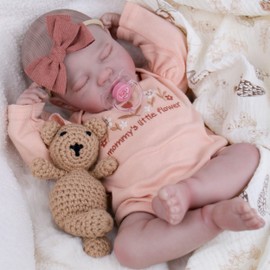 EKOKIZ Lifelike Reborn Baby Dolls, 20-Inch Realistic Baby Doll Girl Soft Cloth Body Newborn Doll with Complete Accessories for Kids Age 3+ Real Life Dolls, Lovely & Pretty Girls