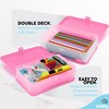 Enday Pencil Box Pink, Large Capacity Plastic Double Deck Box