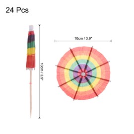 sourcing map 24 Pcs Rainbow Drink Umbrellas Cocktail,3.9 Inch Cocktail Picks Toothpicks Colorful Mini Paper Umbrellas for Drinks Cupcake Beach Party Decorations