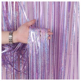 FuninCrea Fringe Curtains, 2 PCS Foil Curtains 3.3x6.6 Ft Durable Tassel Curtain Party Decorations Backdrop, Used for Birthday Wedding Christmas Party Background Decoration (Light Pink)