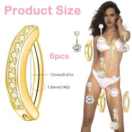 CocCCoon 6PCS Belly Button Bars Gold Gold Belly Button Bars Belly Button Rings 14G Navel Bars Belly Button Rings for Women Girls Clicker Belly Button Rings