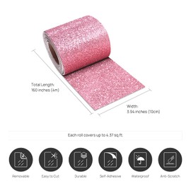 Stickyart Pink Wallpaper Border Glitter Peel and Stick Glitter Contact Paper Self Adhesive Sparkle Wallpaper Border Trim Removable Glitter Wallpaper for Bedroom Bathroom Bulletin Boards 3.94"x160"