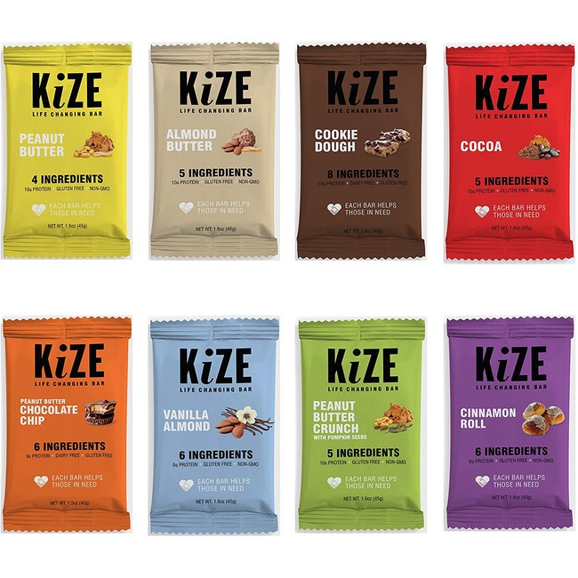KiZE Bar (10 Pack) 8 Flavor Variety Pack Real Ingredients, Real