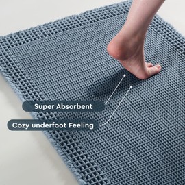 tchdio Waffle Bath Mat - Super Absorbent Bathroom Rugs Non Slip Washable, Quick Dry Bathroom Mat with Tassels, Boho Bath Mat Ultra Soft Bath Rugs for Bathroom Floor, 17"x24" Blue