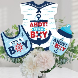 Big Dot of Happiness Ahoy It’s a Boy - Nautical Baby Shower Centerpiece Sticks - Table Toppers - Set of 15
