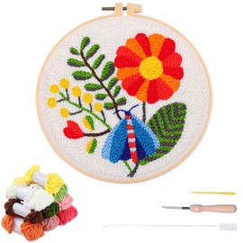 YEESAM ART Punch Needle Kit with Dragonfly and Flower Patterns, Full Set DIY Punch Needle Embroidery Set with Hoop Tool, Easy Craft for Adults Beginners