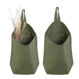 HSOFTIFY 100% Linen Hanging Storage Bags Baskets 2 Pcs, Small Wall Storage Bag for Kitchen, Bedroom, RV Camper Organizer, Sewing Room, Nursery Storage, Kids Room, Army Green