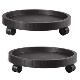 2 Pack of 9.8 Inch Planter Caddies Rolling Saucer Caddy with Wheels, Heavy Duty Wheeled Stand for Potted Plant, Round Coaster Roller Base Tray with Casters, Flower Pot Dolly Holder for Indoor Outdoor