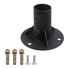 Crapyt 2" Round Steel Floor Flange for Chain Link Fence Posts, Heavy-Duty Base Mount, 1 Pcs Heavy Solid Fence Post Concrete Mount for Holding The Flag (2 Inches,Black)