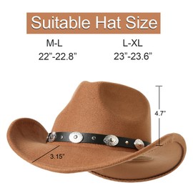 Lanzom Women Men Felt Wide Brim Western Cowboy Hats Belt Buckle Panama Hat (Khaki, Large-X-Large)