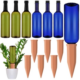 SiliFine 6 Sets Plant Watering Devices Include Terracotta Self Watering Spikes and 26 oz Plastic Bottles, Slow Release Vacation Insert Automatic Plant Waterer Device (Blue Green and Terracotta)