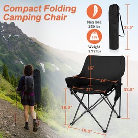 Joyfair Camping Chair, Portable Folding Chair for Adults, Outdoor Lawn Chair with Side Pockets and Carry Bag, Heavy Duty Chair Supports 250 Lbs for Hiking Backpacking Fishing, Compact & Lightweight